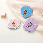 Miroir Portable Personnalisé avec Personnage Fleur de Naissance Nom Forme Cercle Carré Coeur Cadeau Anniversaire Noël Mariage pour Femme