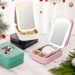 Personalizzato Retro Elf Elements Leather Jewelry Box con specchio per il trucco a LED di colore mutevole Regalo di Natale di compleanno per le donne