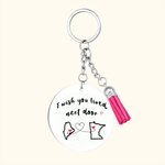 Personalised I Wish You Lived Next Door Heart State Map Acrylic Disc Keychain with Tassel Long Distance Farewell Christmas Gift for Friend Family