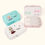 Personalised Cartoon Birth Flower Bouquet 2 Layer Portable Leather Travel Snap Jewellery Box with Name Birthday Christmas Family Gift for Women