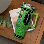 Personalized Faux Glitter Crayon Cute Cartoon 40oz Name Tumbler with Straw Birthday Back to School Gift for Teacher