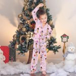 Personalizzato con faccia da cartone animato, colletto cubano, bottone su camicia a maniche lunghe, pantaloni con coulisse, set di pigiami abbinati, regalo di Natale divertente per i bambini della fam