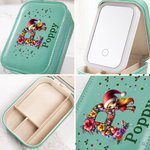 Personalizzato Retro Elf Elements Leather Jewelry Box con specchio per il trucco a LED di colore mutevole Regalo di Natale di compleanno per le donne