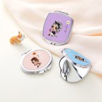 Miroir Portable Personnalisé avec Personnage Fleur de Naissance Nom Forme Cercle Carré Coeur Cadeau Anniversaire Noël Mariage pour Femme