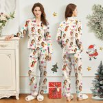 Personalizzato con faccia da cartone animato, colletto cubano, bottone su camicia a maniche lunghe, pantaloni con coulisse, set di pigiami abbinati, regalo di Natale divertente per i bambini della fam