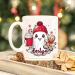 Personalisierte niedliche Beanie Geist Lebkuchen Zuckerstange 11oz 15oz Keramik Becher mit Namen Geburtstag Weihnachten Geschenk für Familie Freund
