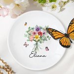 Personalized Butterfly Birth Bouquet Ceramic Trinket Jewelry Dish with Name Wedding Bridal Shower Birthday Gift for Women Family