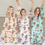 Personalizzato con faccia da cartone animato, colletto cubano, bottone su camicia a maniche lunghe, pantaloni con coulisse, set di pigiami abbinati, regalo di Natale divertente per i bambini della fam