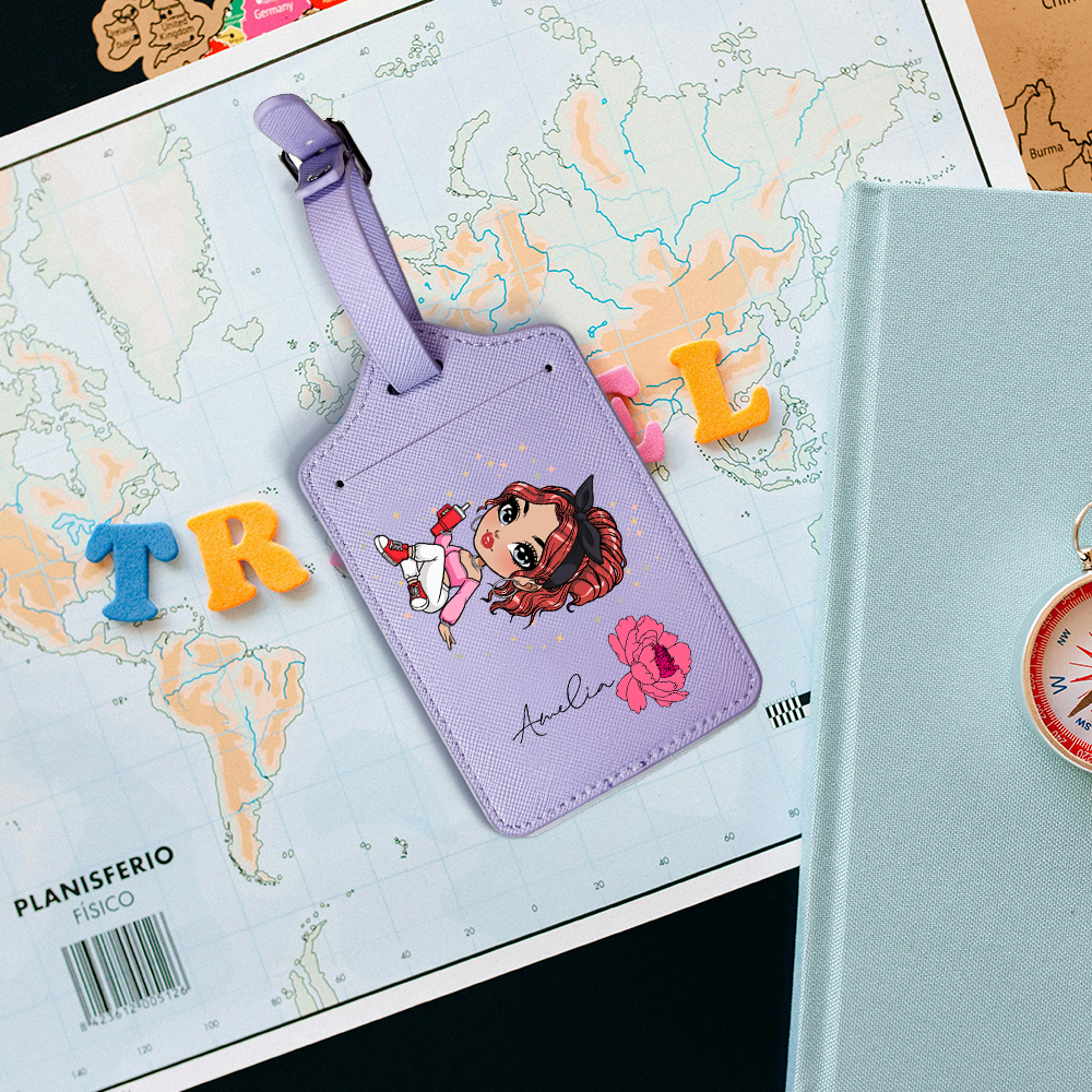 Etiquette de bagage personnalisée en tissu Oxford avec nom, pour fille, avec fleur de naissance et dessin animé multicolore, cadeau d'anniversaire pou