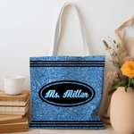 Personalized Faux Glitter Crayon Design Large Canvas Tote Bag Office Commuting Appreciation Gift for Teacher