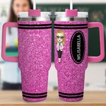 Personalized Faux Glitter Crayon Cute Cartoon 40oz Name Tumbler with Straw Birthday Back to School Gift for Teacher