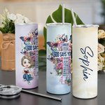 Bible personnalisée Nom du personnage de dessin animé 20oz Straight Skinny Tumble with Staw and Brush Birthday Christmas Gift for Christian