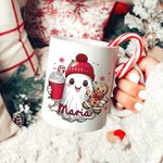 Personalisierte niedliche Beanie Geist Lebkuchen Zuckerstange 11oz 15oz Keramik Becher mit Namen Geburtstag Weihnachten Geschenk für Familie Freund