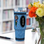 Personalized Faux Glitter Crayon Cute Cartoon 40oz Name Tumbler with Straw Birthday Back to School Gift for Teacher