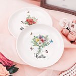 Personalized Butterfly Birth Bouquet Ceramic Trinket Jewelry Dish with Name Wedding Bridal Shower Birthday Gift for Women Family