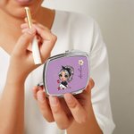 Miroir Portable Personnalisé avec Personnage Fleur de Naissance Nom Forme Cercle Carré Coeur Cadeau Anniversaire Noël Mariage pour Femme