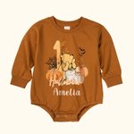 Personalized Pumpkin Classic Winnie the Pooh Long-sleeved Bodysuit with Name 1st Halloween Baby Shower Gift for Baby Newborn