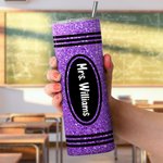Personlig Söt tecknad karaktär Faux Glitter Crayon Design 20oz Skinny Tumbler med namn och sugrör Tillbaka till skolan Tackgåva till lärare