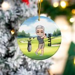 Personalizada césped personaje de dibujos animados Golf Niño Niña Ornamento de cerámica con nombre Árbol de Navidad Decoración Holiday Gift for Golfer