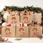 Personalizado Feliz Navidad Acebo Lazo Inicial Santa Claus Bolsa de yute con nombre Festival Fiesta Familia Regalo para Mujeres Niñas