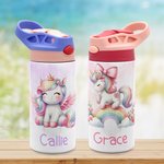 Personalized Colourful Fantasy Unicorn 12oz Insulated Name Water Bottle with Silicone Straw and Handle Birthday Christmas Gift for Girls