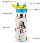 Personalised Cute Colorful Cartoon Graffiti Letter Photo Water Bottle with Name and Initial Birthday Back to School Gift for Kids