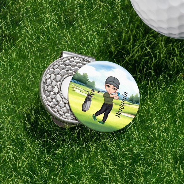 Personalisierter Cartoon-Charakter Golfball Marker Magnetischer Hut-Clip mit Namen Geburtstag Weihnachten Geschenk für Golfspieler