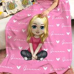 Personalized Cartoon Character Love Heart Throw Blanket with Repeating Names Home Decor Birthday Holiday Gift for Family Kids