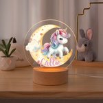 Veilleuse LED Personnalisée avec Nom à Motif de Bébé Licorne Décoration de Chambre avec Socle en Bois Cadeau Noël Anniversaire Baby Shower pour Fille