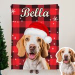 Personalised Dog Cat Santa Hat Photo Colourful Plaid Snowflake Soft Throw Blanket with Name Home Decor Birthday Christmas Gift for Pet Owners