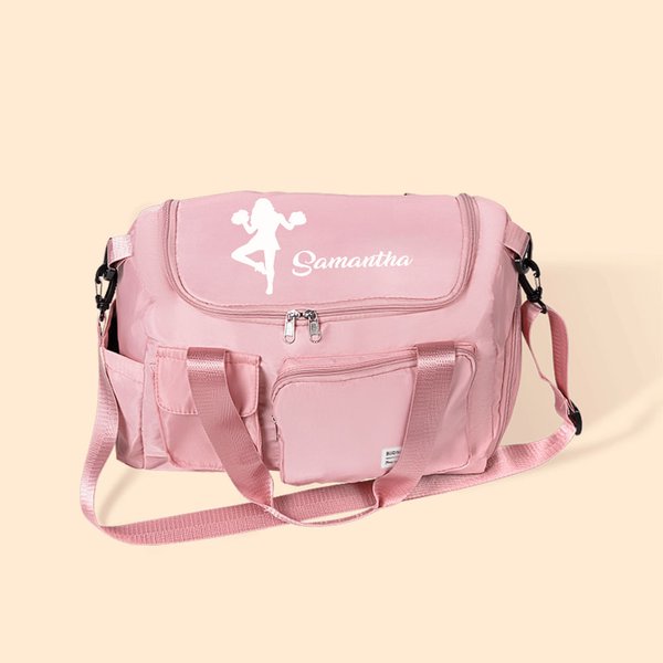 Personalised Cheerleader Silhouette Multi-compartment Large Travel Bag with Name and Shoulder Strap Birthday Cheerleading Gift for Women Girls