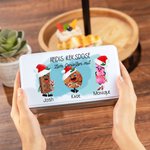 Personalisierte Lebensmittelechte Metall Keksdose mit 1-8 Cartoon Weihnachtsmütze-Keksen Namen Text Geburtstag Weihnachtsgeschenk für Familie Freunde