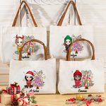 Personnalisé Dalmatien Coquette Bow Colorful Christmas Tree Cartoon Leather Canvas Handle Tote Bag with Christmas Gift for Women Girls