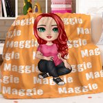 Personalized Cartoon Character Love Heart Throw Blanket with Repeating Names Home Decor Birthday Holiday Gift for Family Kids