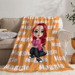 Personalized Cartoon Character Love Heart Throw Blanket with Repeating Names Home Decor Birthday Holiday Gift for Family Kids