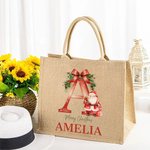 Personalizado Feliz Navidad Acebo Lazo Inicial Santa Claus Bolsa de yute con nombre Festival Fiesta Familia Regalo para Mujeres Niñas