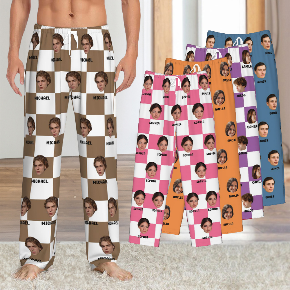 Pantalon de Pyjama Multicolore Personnalisé avec Nom et Photo de Personnage avec Taille à Cordon Cadeau d'Anniversaire pour Femmes Hommes