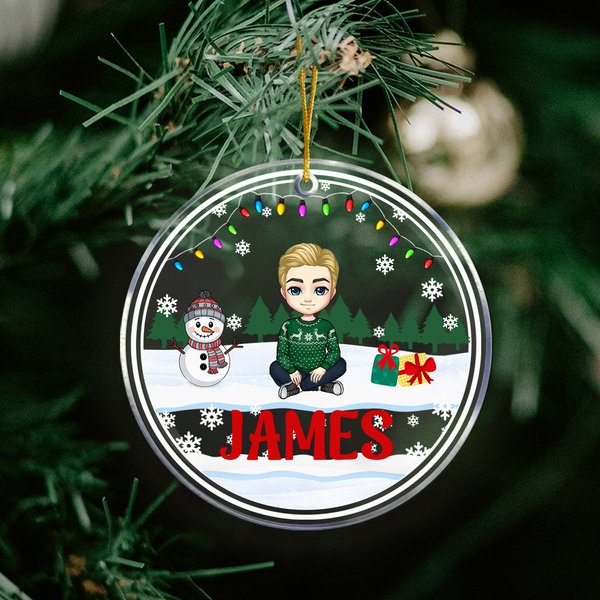 Ornement de Noël en acrylique personnalisé avec nom Bonhomme de neige en dessin animé Décoration de l'arbre de Noël Cadeau de fête pour la famille