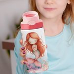 Personalized Pink Mermaid 12oz Insulated Kid Water Bottle with Name and Silicone Straw Back to School Birthday Gift for Girls