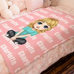 Personalized Cartoon Character Love Heart Throw Blanket with Repeating Names Home Decor Birthday Holiday Gift for Family Kids