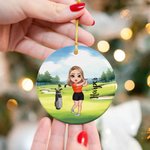 Personalizada césped personaje de dibujos animados Golf Niño Niña Ornamento de cerámica con nombre Árbol de Navidad Decoración Holiday Gift for Golfer