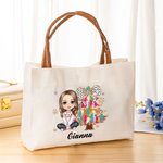 Personnalisé Dalmatien Coquette Bow Colorful Christmas Tree Cartoon Leather Canvas Handle Tote Bag with Christmas Gift for Women Girls