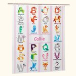 Personalised Cartoon Animal Alphabet ABC Learning Shower Curtain with 12 Rust-Proof Grommets Bathroom Decor Birthday Gift for Baby Girls Boys