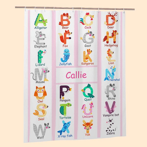 Henkilökohtainen sarjakuva eläinten aakkoset ABC oppiminen suihkuverho 12 ruosteenkestävät läpiviennit kylpyhuoneen sisustus syntymäpäivälahja vauvalle tytöille pojille