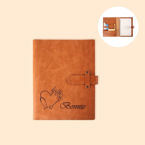 Engraved Stethoscope Birth Flower A5 Leather Notebook Cover