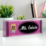 Henkilökohtainen Glitter Crayon Design Akryyli Desk nimikilpi Opettaja arvostus takaisin kouluun lahja opettajalle