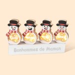 Bonhommes de Neige en Bois Personnalisés avec Expression du Visage et Nom Set de 2-16 Décorations avec Lumière LED Cadeau Fête Noël pour Famille