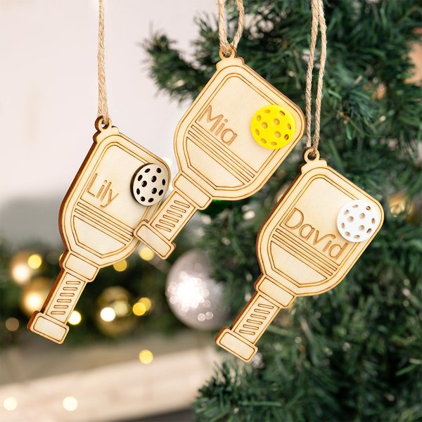 Adorno navideño personalizado de madera de Pickleball Decoración para colgar en el árbol Regalo de Navidad para un amante del Pickleball