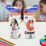 Personalised Cute Colorful Cartoon Graffiti Letter Photo Water Bottle with Name and Initial Birthday Back to School Gift for Kids