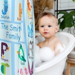 Personalised Cartoon Animal Alphabet ABC Learning Shower Curtain with 12 Rust-Proof Grommets Bathroom Decor Birthday Gift for Baby Girls Boys
